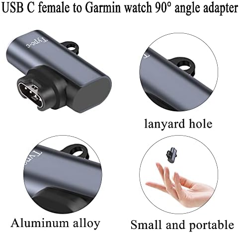 Qianrenon USB c Garmin observa o conector do adaptador de ângulo de 90 °, a cabeça de carregamento da Garmin