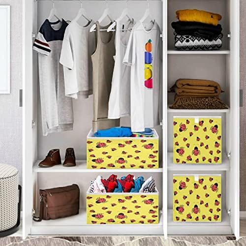 Cestas de armário VISESUNNY Ladybug Yellow Pattern Storage Storage Cestas de tecido para organizar