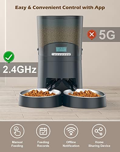 Alimentadores automáticos de gatos automáticos do HoneyGuaridan 2 gatos 6,5l, 2,4 gwi-fi alimentador de