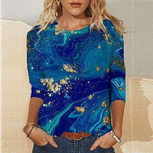 Camisetas de verão femininas Cotton Cotton Funny Gradient Tops Impresso Tops 3/4 Sleeve Classic Ombre Blouse