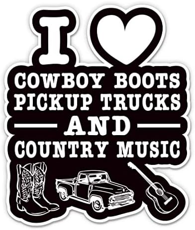 Caminhões de picapes de botas de cowboy e adesivo de música country - adesivo de laptop de 3 - vinil à
