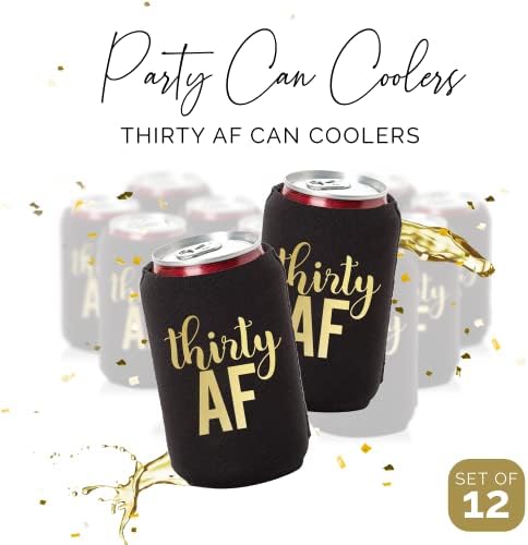 Trinta frios de latas de AF, 30º aniversário de festas de festa, conjunto de 12, preto/branco e dourado