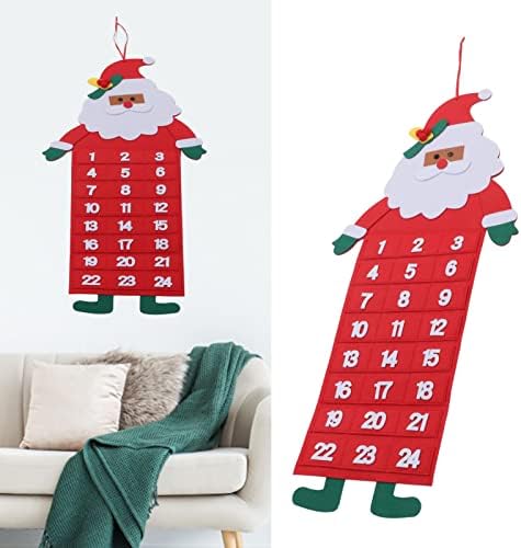 Calendário de advento de Natal FELTO, calendário de advento do Snowman Elk Santa com 24 bolsos, calendário
