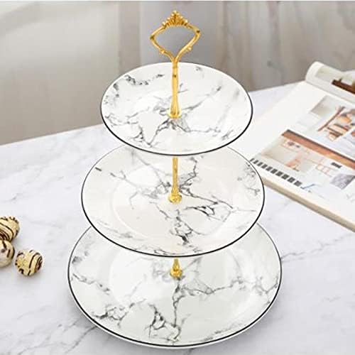 Suporte para cupcake stand stands bolo de três camadas com alça de metal maçaneta de cerâmica mesa de sobremesas
