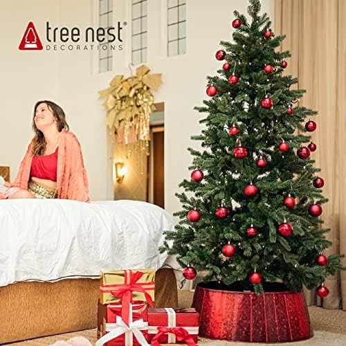 Ninho da árvore Coloque de árvore de Natal redonda redonda vermelha de árvore de natal árvore Base de cesta Stand