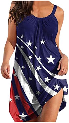 4 de julho Vestidos para mulheres Summer praia casual boho vestido EUA bandeira mangas scoop pescoço