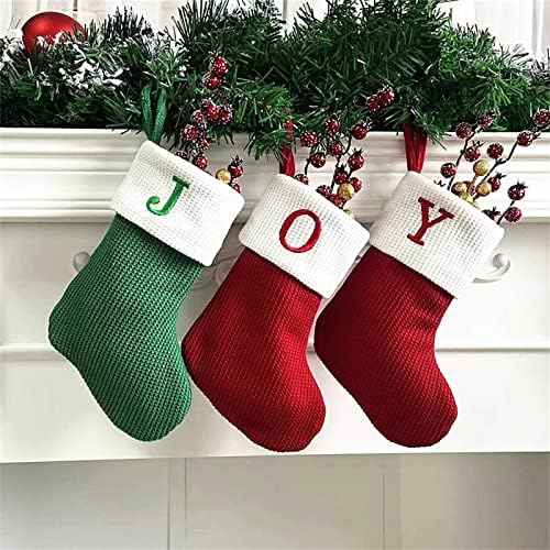 Getbin Christmas meias decoração vermelha com meias de natal bordadas brancas decorações clássicas