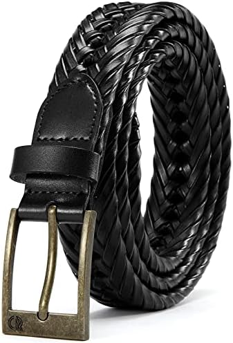 Cinturão trançado de Chaoren para homens - couro de cinturão 1 1/8 para jeans casuais - sempre no seu local