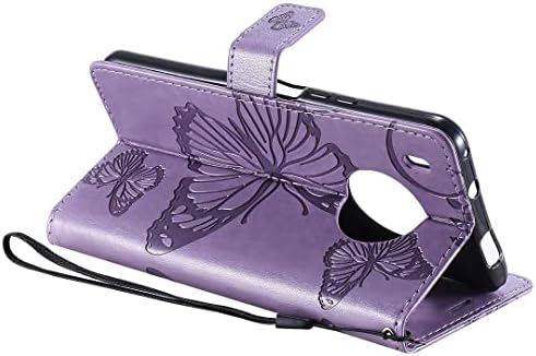 Caixa de saturação para huawei y9a, borboleta em relevo PU lasca de couro ímã carteira slots slots