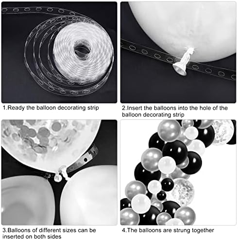 Balões brancos de prata preta kit de arco de guirlanda, 112pcs preto branco e metálico prateado confete de látex