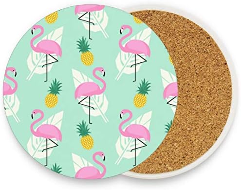 VISESUNNY Trendy Tropical Pink Flamingo abacaxi e uma folha de palmeira Drink Coaster A absorção de montanhas