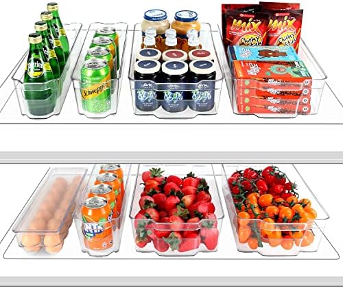 Lixeiras organizadoras de geladeira, esarora 8 pacote de geladeira transparente com alças para geladeira,