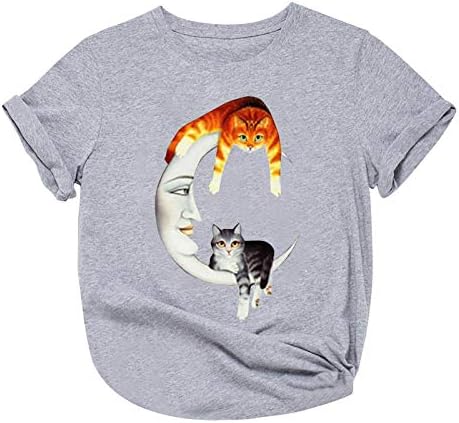 Camisas engraçadas vintage para mulheres gatos fofos sentados na tshirt gráfico da lua solteira