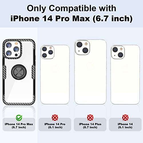 Compatível com o iPhone 14 Pro Max Case, Projeto de fibra de carbono Claro de cristal anti-arranhão com anel de