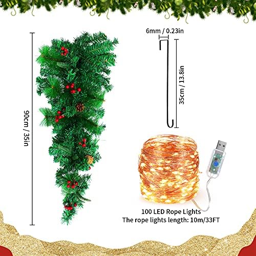 Christmas Teard Swag Swag Artificial Teardrop Greath With Simulation Pine agulha Pine Britas vermelhas Luzes
