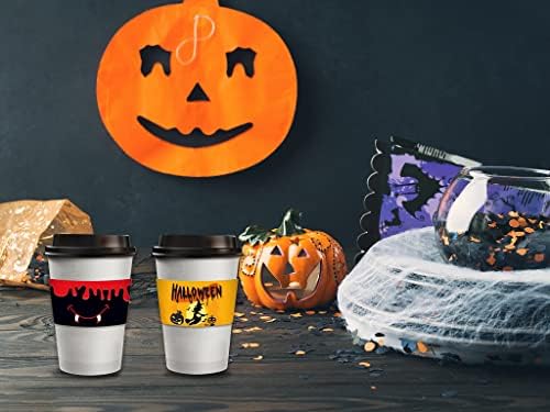 Alibbon 24 PCs Halloween Coffee Sleeves, mangas descartáveis ​​de copo de papel de abóbora, Kraft