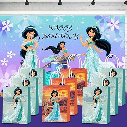 16 PCs Princesa Jasmine Party Paper Gift Sacors, 2 Styles Party Favor Smags com alças para Aladdin e Jasmine