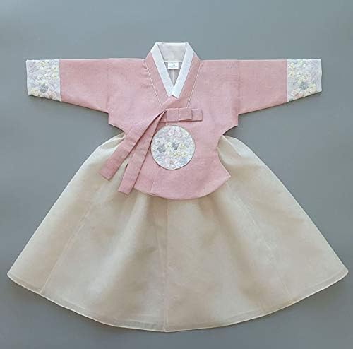 Vestido de Hanbok, menina, festa de nascimento de 100 dias, celebração da Coréia do bebê tradicional rosa