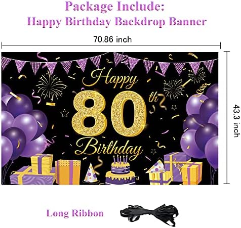 Wiipenex Feliz Banner de 80 anos Purple and Gold 80º aniversário Decorações de festa para homens Homens