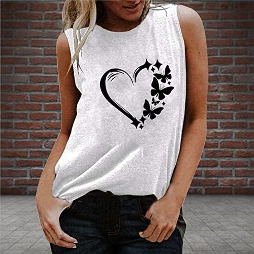 Womens Summer tops com mangas sem mangas racerback amor impressão de coração camisetas básicas camisetas