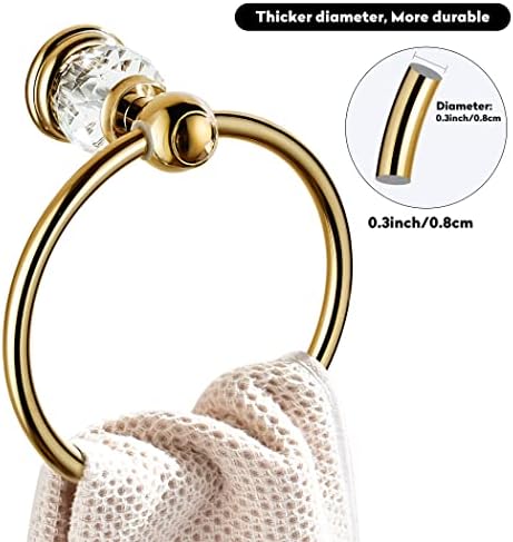 Anel de toalha de cristal de Wincase, suportes de toalhas dourados para banheiros, redonda decorativa montada