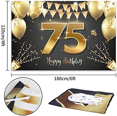 Hamigar 6x4ft Feliz Banner de 75 anos - Caso -pano - 75 anos de decoração de aniversário material