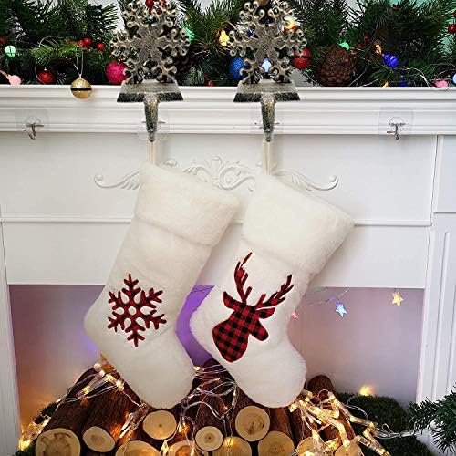 2 peças Snowflake Christmas Stocker Holds de Natal ganchos de manto de skid para lareira Decorações