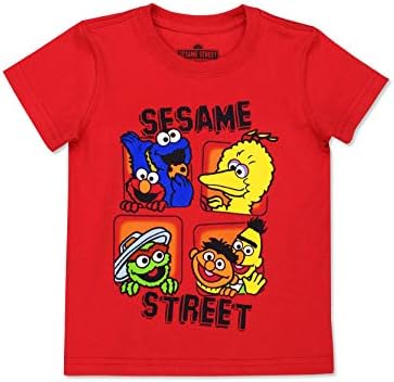 T-shirt de manga curta dos meninos da Vila Sésamo para infantil e criança-azul ou vermelho