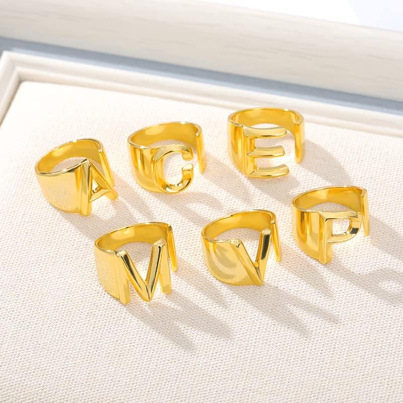 T3Store Gold cheio de letra inglesa A-Z anéis abrem o anel de alfabetismo inicial Jóias de festa
