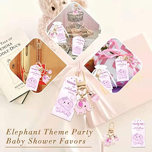 12 conjuntos chá de bebê Keychains de elefante rosa é uma garota de retorno para os convidados com bolsas