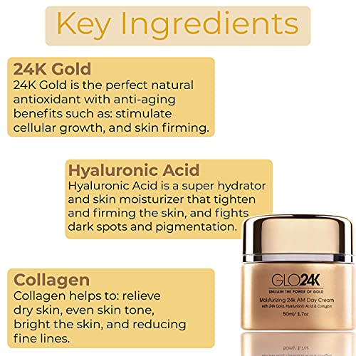 GLO24K hidratante 24K Gold Day and Night Creams para um nível ideal de hidratação AM: PM. Uma combinação