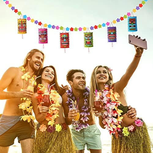 Tiki and Flowers Lanterns Banners Luau Decorações de festa havaiana decoração de festa tropical de verão lanternas