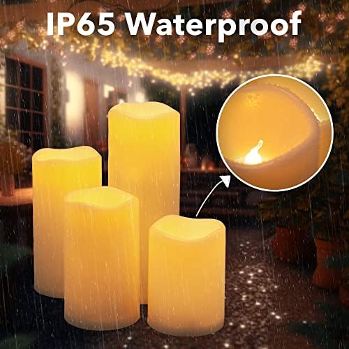 WYZWORKS Plickering à prova d'água LED sem velas de pilares ao ar livre, conjunto de 4 tamanhos,
