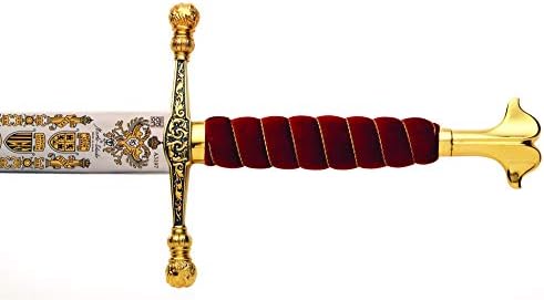Marto, espada de lâmina inoxidável totalmente temperada de Charles V/Carlos I 24k Gold Gold of Spain Curving Fins