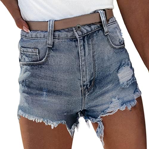 Mulheres Sexy jeans jeans de cintura alta shorts shorts angustiados calças jeans com bolsos grandes de verão