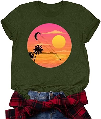 Camisas de sol para mulheres gráficos de gaivota de sol, com manga curta camiseta de férias de verão