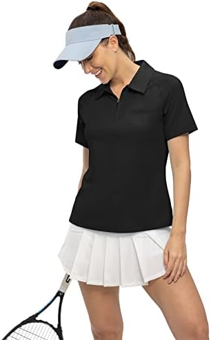 TBMPOY Camisas pólo femininas Manga curta UPF 50+ Zipper Athletic Golf T camisetas rápidas seco de camisa