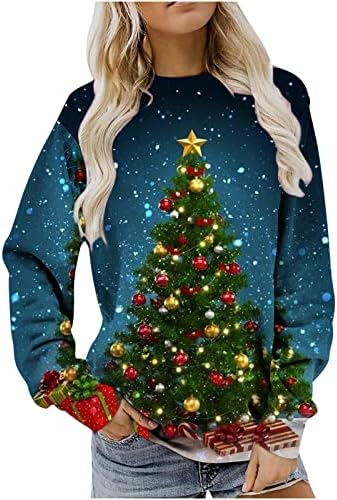 Light Up Up Christmas Tree T Camisetas para mulheres Trendy 3/4 Manga Feliz Natal Glitter Tops