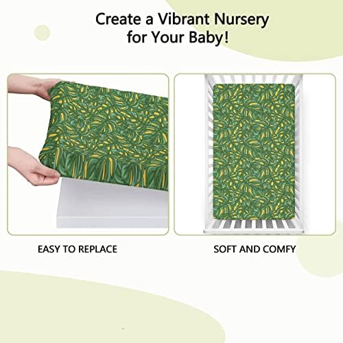 Monstera Folhas com temas de folhas ajustadas Mini lençóis de berço, lençóis mini-berços portáteis Ultra