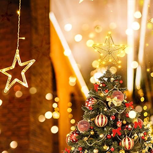 Noz de árvore de Natal do nuobester, LED LIGHTED XMAS TREE STAR TOPPER GLITTER Treetop com ornamento