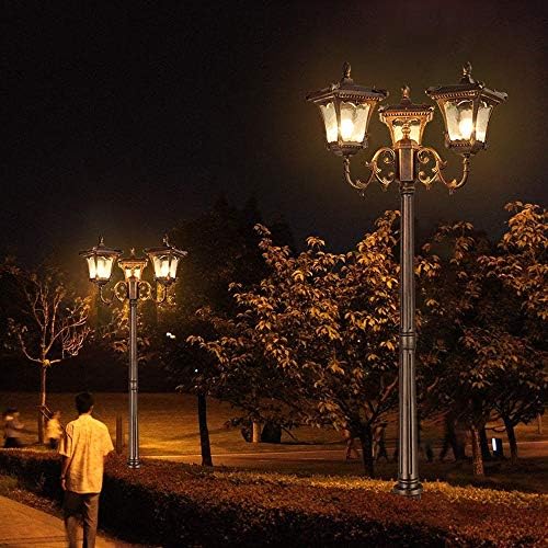 Guocc criativo tradicional post ao ar livre lanterna de rua leve e27 3 cabeças varanda bronze vidro de