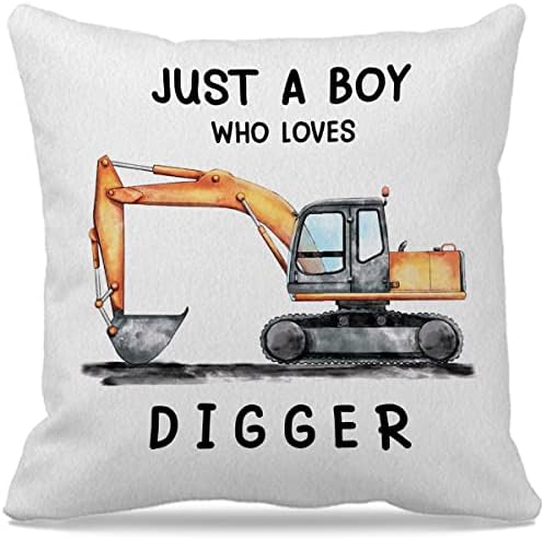 Gichugi Construction Truck temático 18 ″ × 18 ″ apenas um garoto que adora escavador de desenho animado