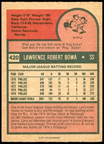 1975 O-Pee-Chee 420 Larry Bowa Philadelphia Phillies Ex/Mt Phillies