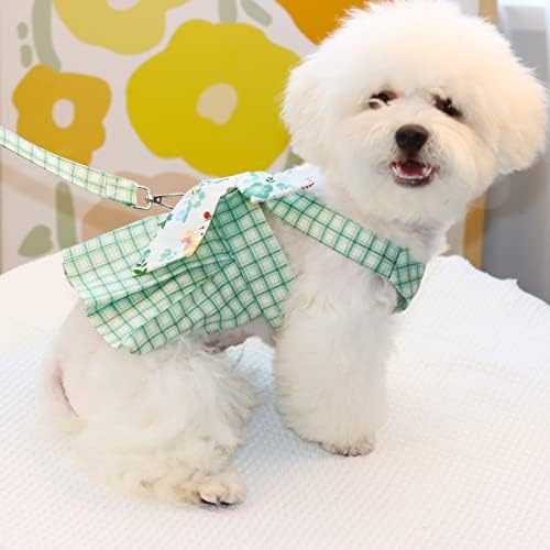 Vestido de arnês de cães xadrez de bagkcopp com coleira, colete de chicote de gato com anel D, roupas de cachorro