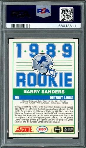 Barry Sanders autografou 1989 ROOKIE CARTO DE ROOKIE 257 Detroit Lions PSA 8.5 Auto GEM GEM