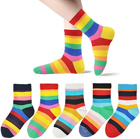 Epeius Kids 'Girls' 5 Packless Rainbow Stripes Crew Socks