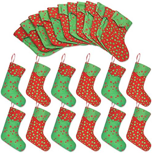 Mini meias de Natal de Idenf, 24 PCs 7 polegadas Glitter Round pontos, meias, sacos de cartão -presente,