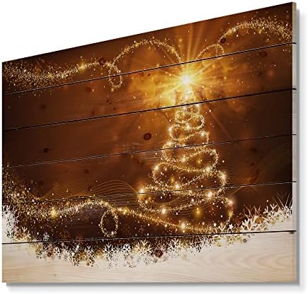 Designq Golden Christal Tree Star em flocos de neve brancos Decoração de parede de madeira moderna e contemporânea,