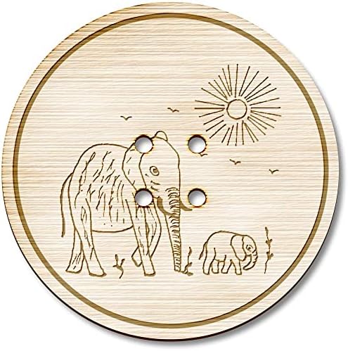 Azeeda 8 x 23mm 'Elefante Mãe e Calf' Botões de madeira redonda