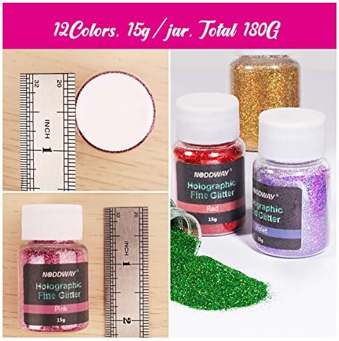 Noddway Ultra Fine Glitter 12 Cores Glitter Powder, Glitter artesanal a granel para artes, artesanato,